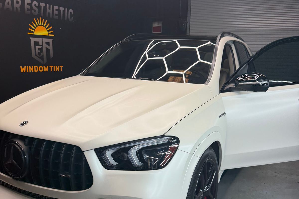 White Mercedes AMG GLE 63 with PPF under the CEA logo