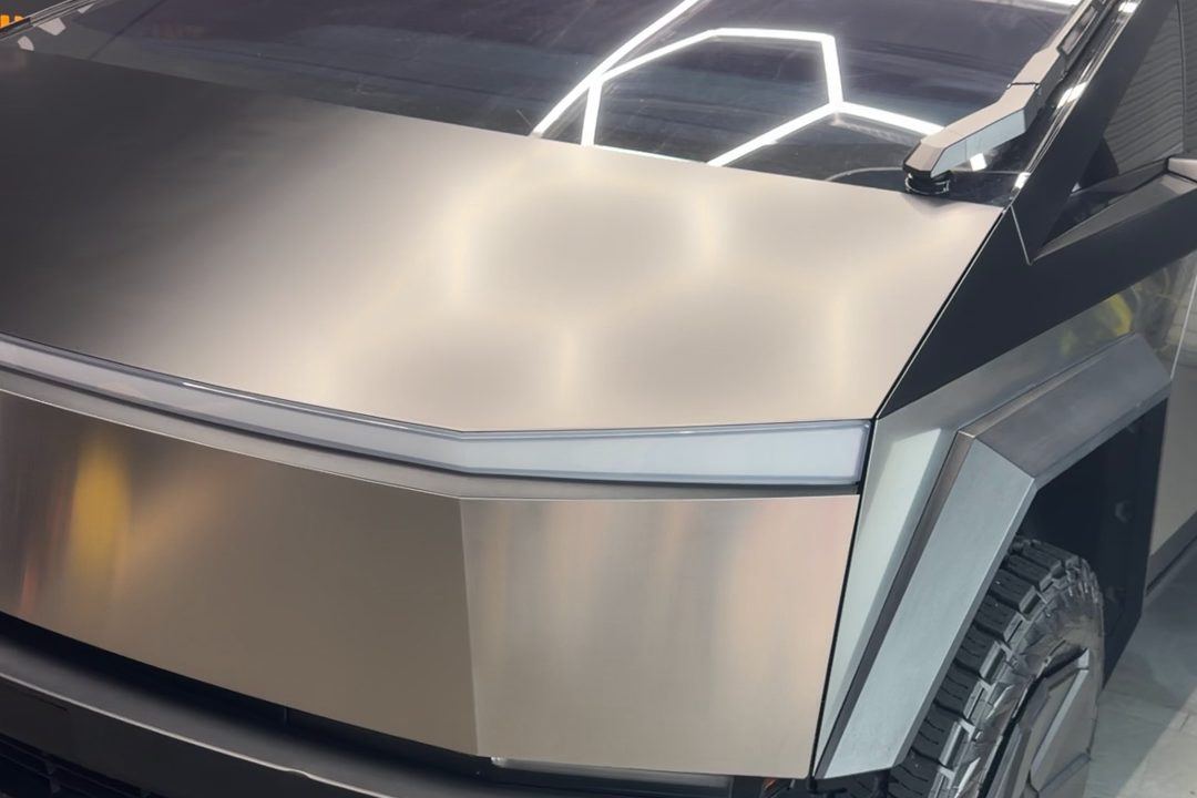 Tesla Cybertruck with satin film in the CEA bay
